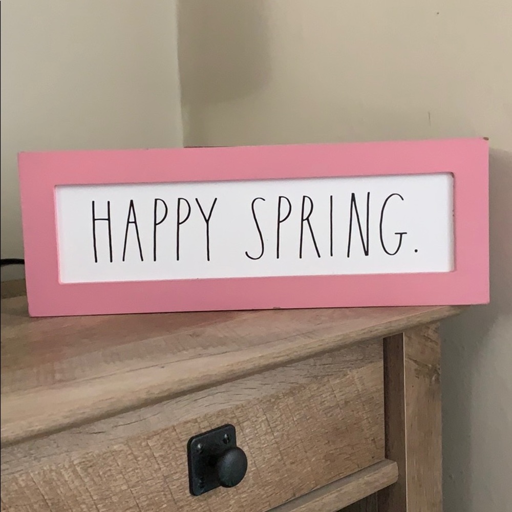 Rae Dunn pink Happy Spring sign
